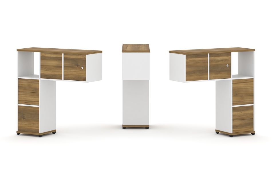 Надставка на стол низкая двухсторонняя + задняя стенка (4 шт.) + блок с 2-мя ящиками (2 шт.) + распашной фасад (2 шт.) CONCEPT CN.DNN-004 Сандал Янтарный Белый бриллиант Черный металл