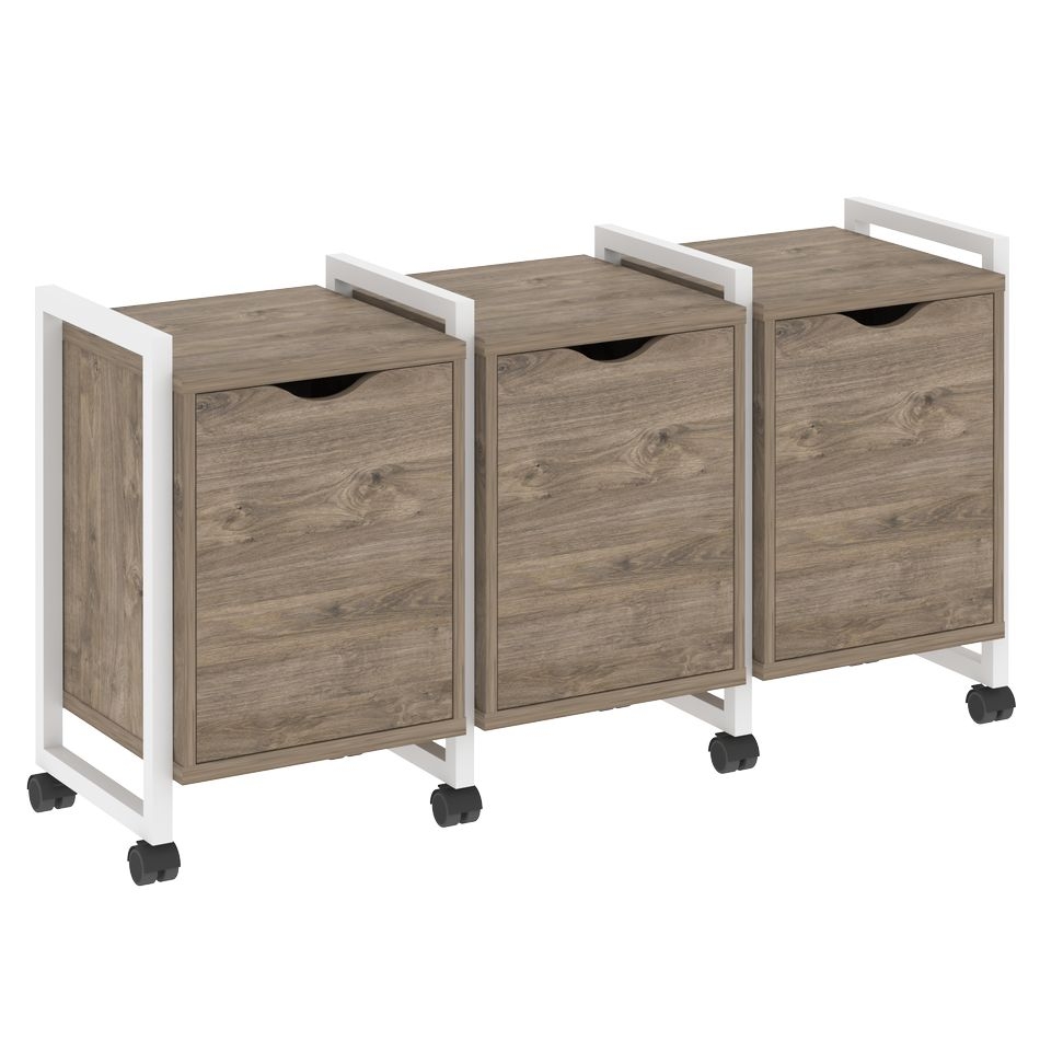 Тумба на колесных опорах наборная. Вариант №5 LOFT VR.L-TN-5.K Металл белый Тиквуд темный