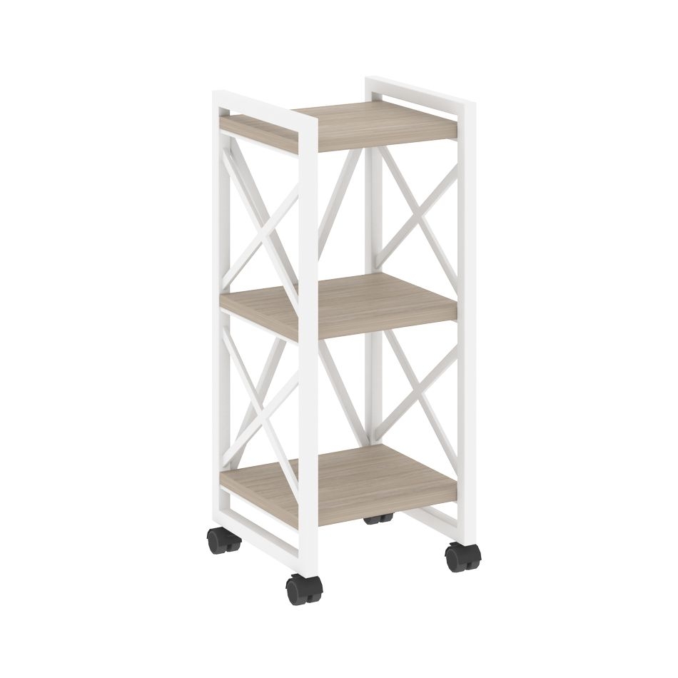 Стеллаж на колесных опорах - 3 полки LOFT  VR.L-MST.K-3.4 Металл белый Дуб Аттик