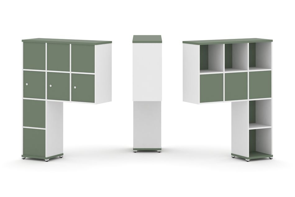 Надставка на стол высокая двухсторонняя + задняя стенка (8 шт.) + распашной фасад (3 шт.) CONCEPT CN.DNV-010 Кобо Белый бриллиант Белый металл