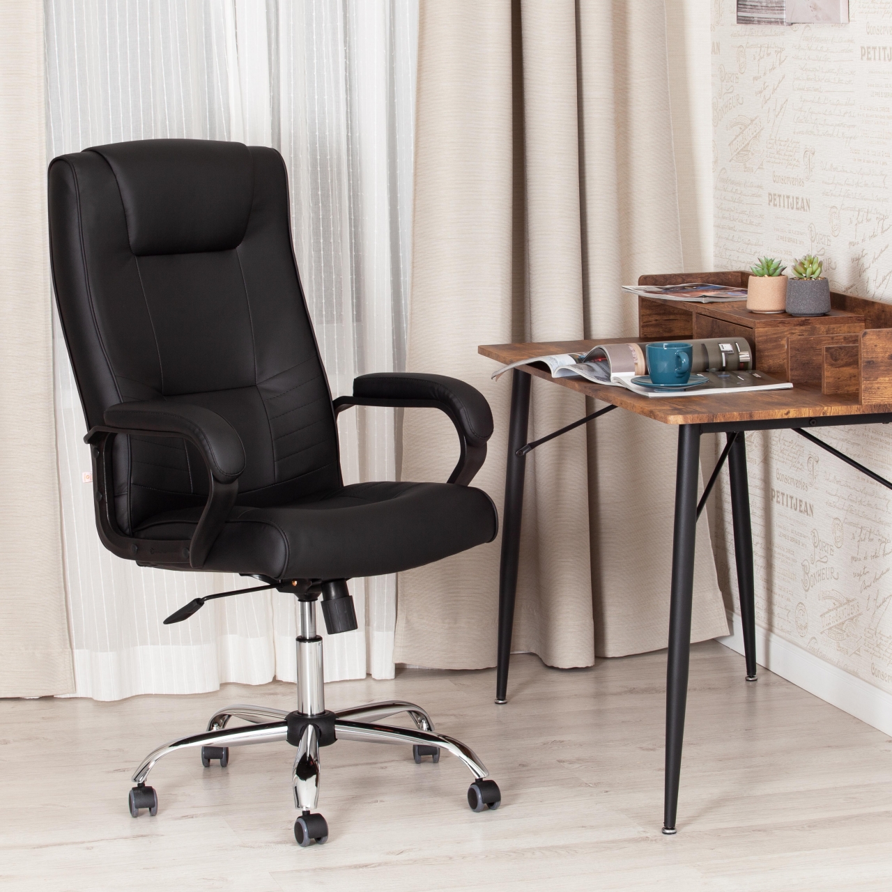 Кресло MAXIMA Хром (22) кож/зам, черный, 36-6