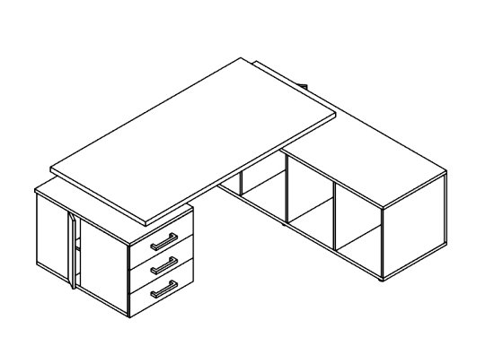Стол на опорной сервисной тумбе и опорной сервисной тумбе Norman 3 ящика (правый) 180х180х73.5 Акация аури