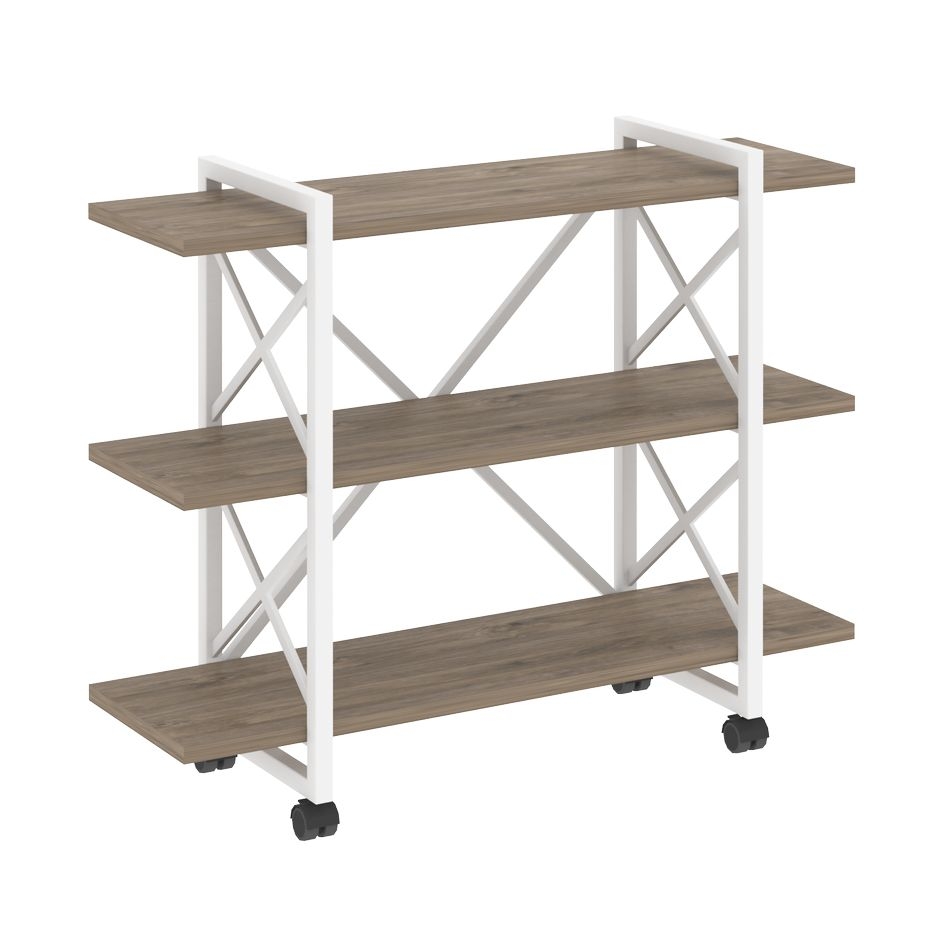 Стеллаж на колесных опорах - 3 полки LOFT  VR.L-MST.K-3.8V Металл белый Тиквуд темный