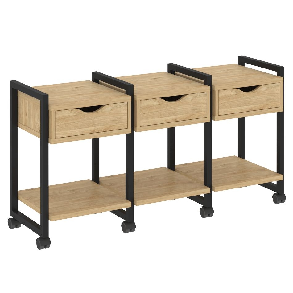 Тумба на колесных опорах наборная. Вариант №4 LOFT VR.L-TN-4.K Металл черный Тиквуд светлый