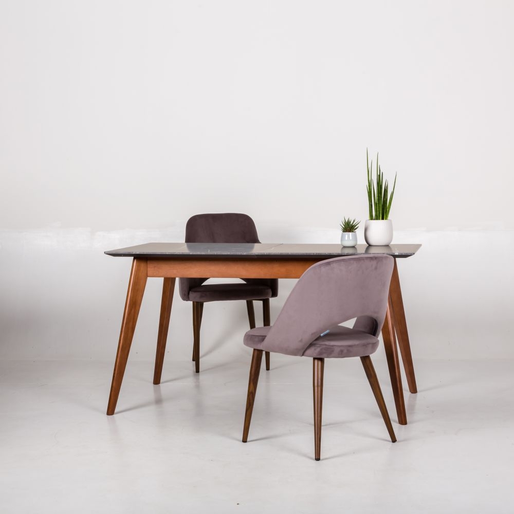 Стол раскладной Лунд 140-180 ОРЕХ-Мрамор Графит