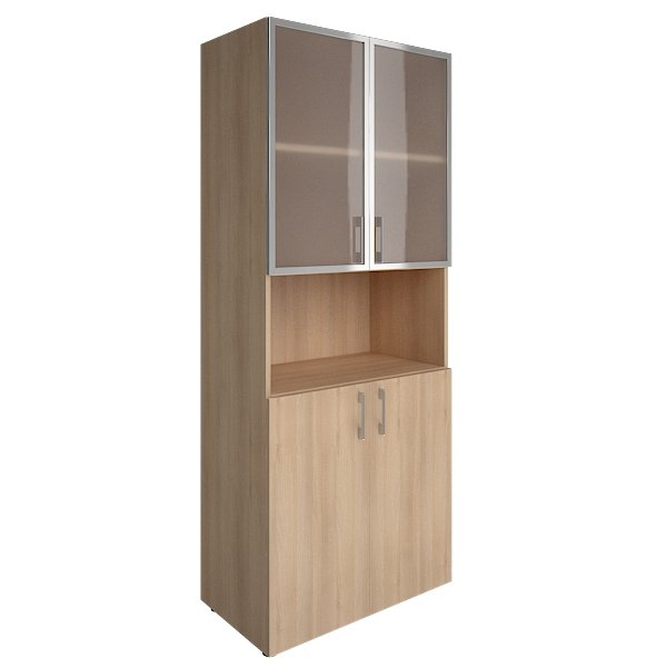 Шкаф книжный со стеклом в раме без топа YALTA LT-ST 1.4R Снежная Патина