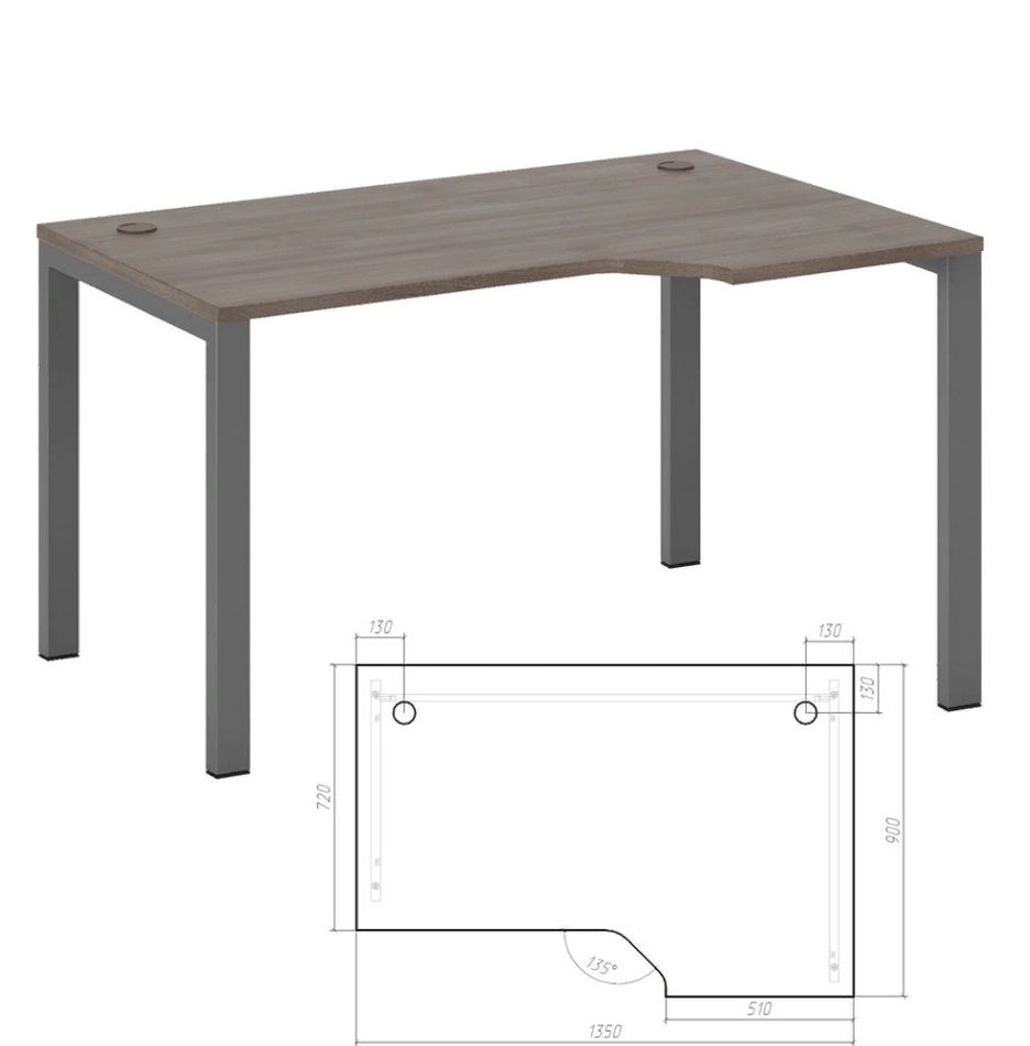 Стол эргономичный правый на металлоопорах New Line NLN36322534 Дуб шамони темный