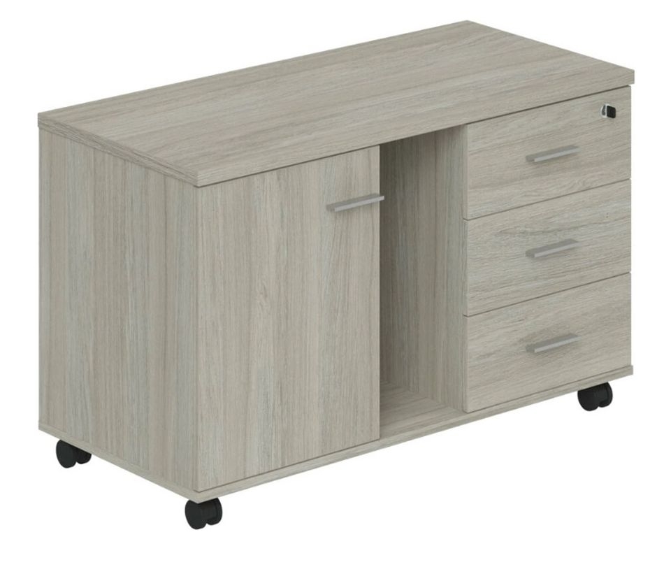 Тумба опорная (мобильная) с 3 ящиками, распашным фасадом и нишей (правая) Wing WN.203.OL.R Дуб светлый