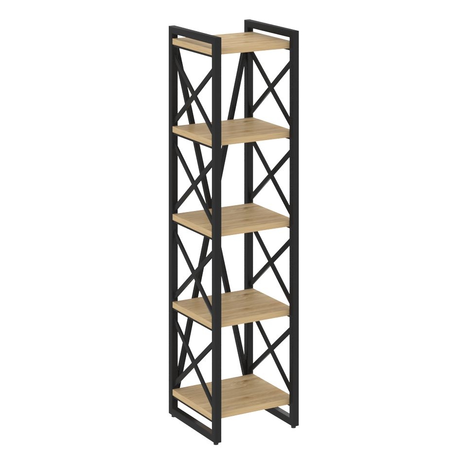 Стеллаж на регулируемых опорах - 5 полок LOFT VR.L-MST.O-5.4 Металл черный Тиквуд светлый