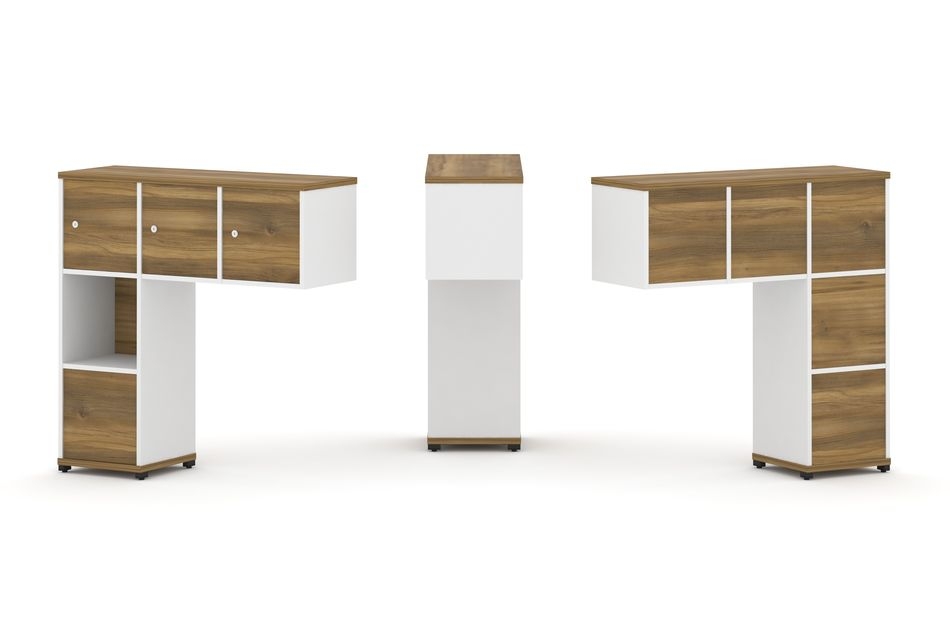 Надставка на стол низкая односторонняя + задняя стенка (5 шт.) + блок с 1-м ящиком (1 шт.) + распашной фасад (3 шт.) CONCEPT CN.ONN-006 Сандал Янтарный Белый бриллиант Черный металл