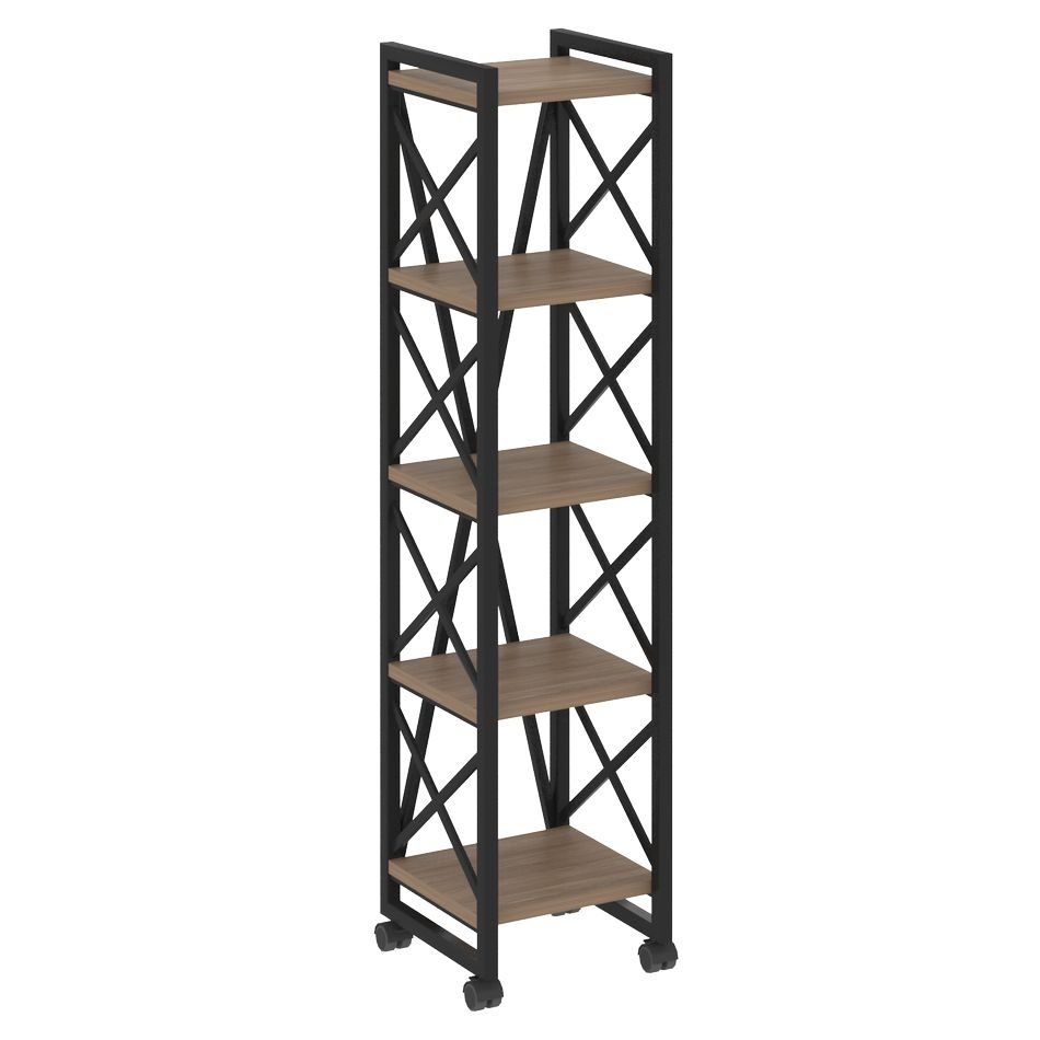 Стеллаж на колесных опорах - 5 полок LOFT VR.L-MST.K-5.4 Металл черный Дуб Аризона