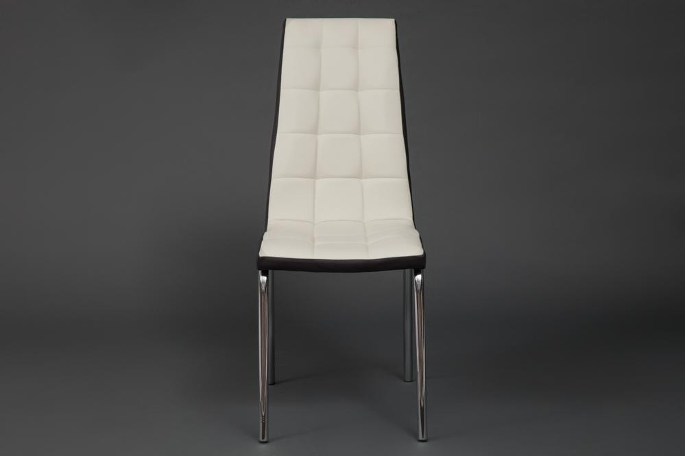 Стул ALESSI ( mod.36 ) металл/экокожа, 42 х 65 х 101 х 49 см, слоновая кость/темно-коричневый (окантовка)/хром