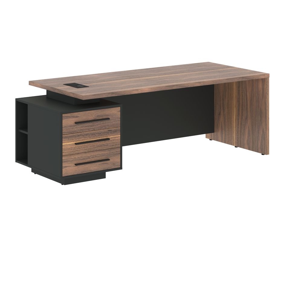 Стол руководителя левый VELION VENEER VRCT 2290 L Американский орех Яшма черная