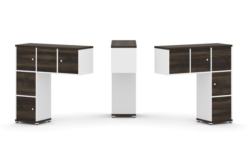 Надставка на стол низкая двухсторонняя + задняя стенка (5 шт.) + распашной фасад (5 шт.) CONCEPT CN.DNN-007 Дуб Мали Белый бриллиант Белый металл