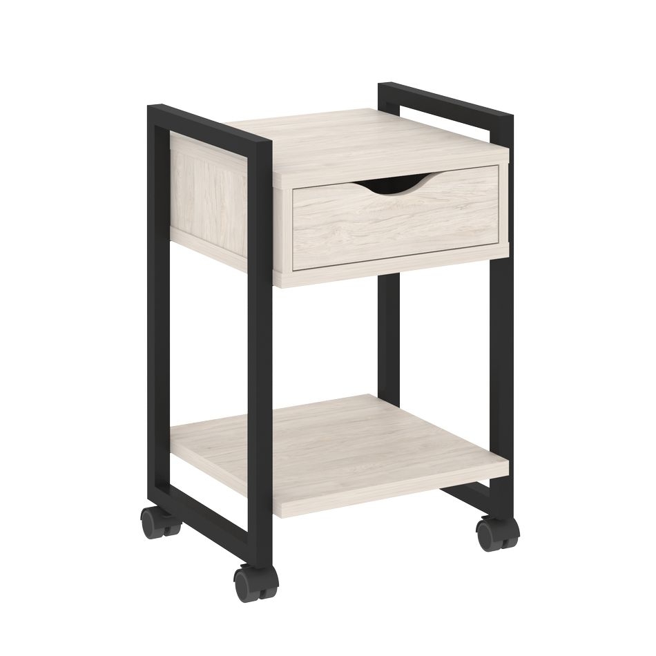 Тумба на колесных опорах с ящиком и полкой LOFT VR.L-T1.K Металл черный Денвер светлый