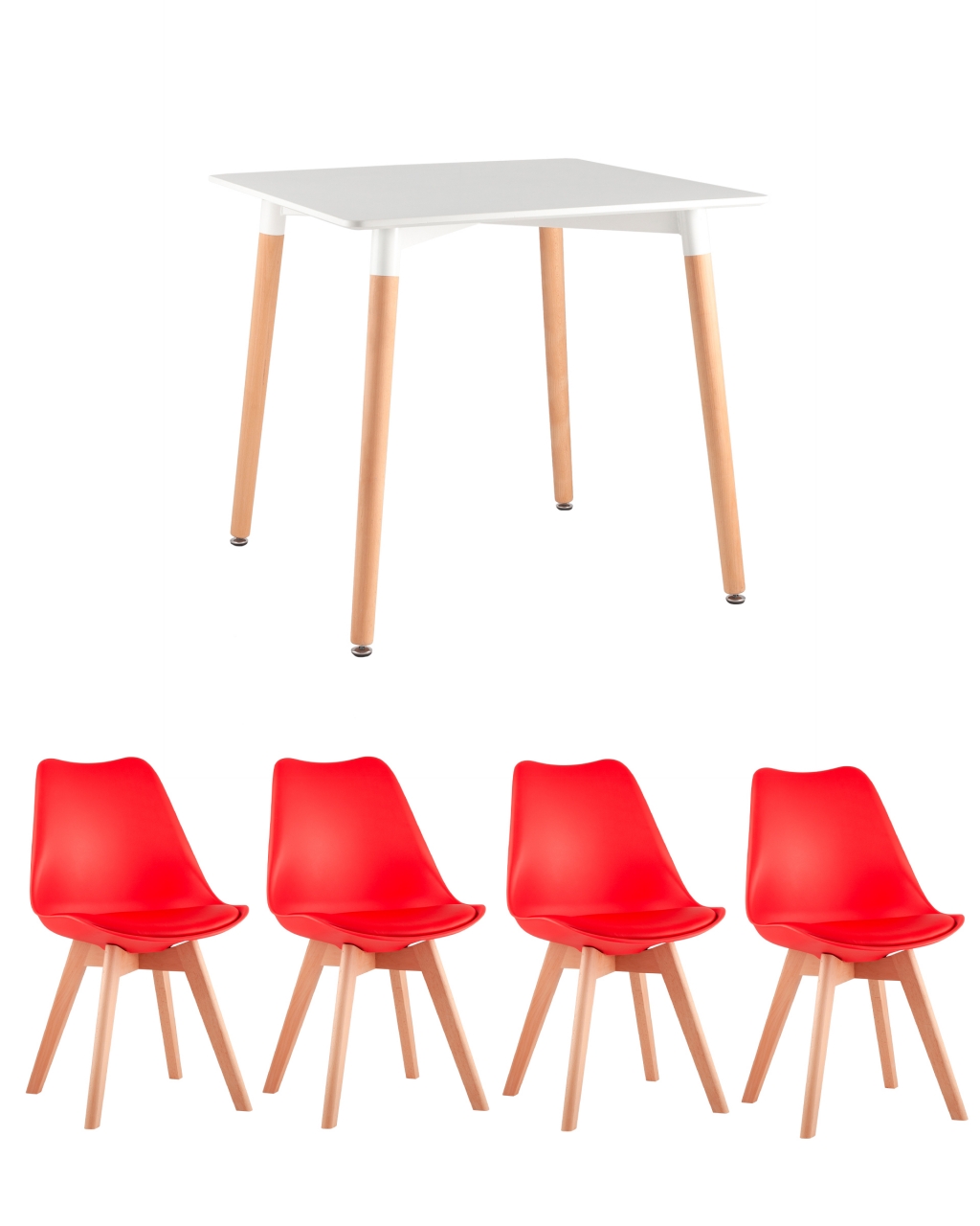 Обеденная группа стол Oslo Square 80x80 см, 4 стула Frankfurt Красный