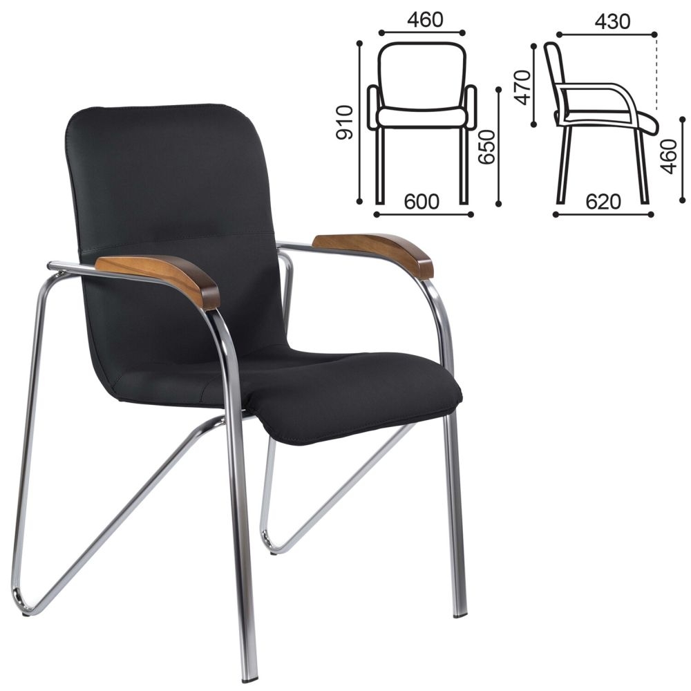 Кресло для приемных BRABIX Samba CF-105 BOX-2 хром каркас накладки орех, кожзам Черный