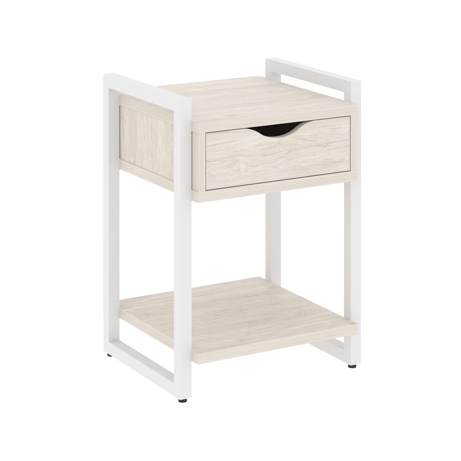 Тумба на регулируемых опорах с ящиком и полкой LOFT VR.L-T1.O Металл белый Денвер светлый