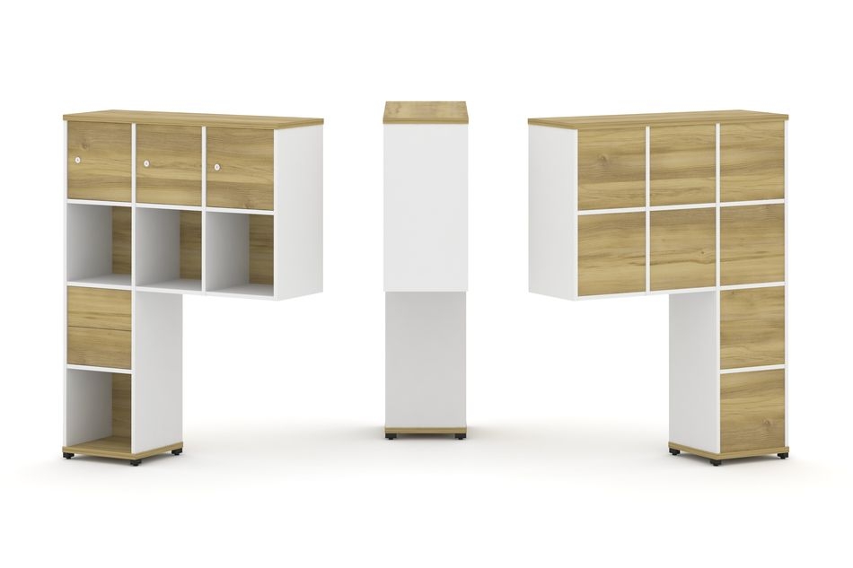 Надставка на стол высокая односторонняя + задняя стенка (8 шт.) + распашной фасад (3 шт.) + блок с 2-мя ящиками (1 шт.) CONCEPT CN.ONV-004 Дуб Винченцо Белый бриллиант Черный металл