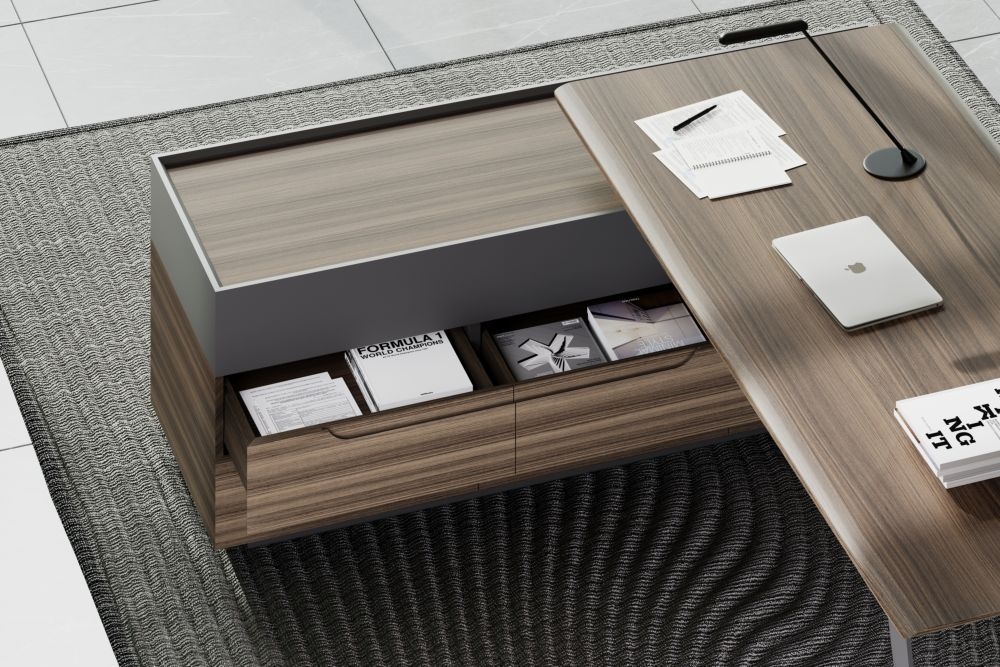 Стол руководителя на опорной тумбе QUARTZ QZ.0101.BW+QZ.0201.BW.GF.R левый