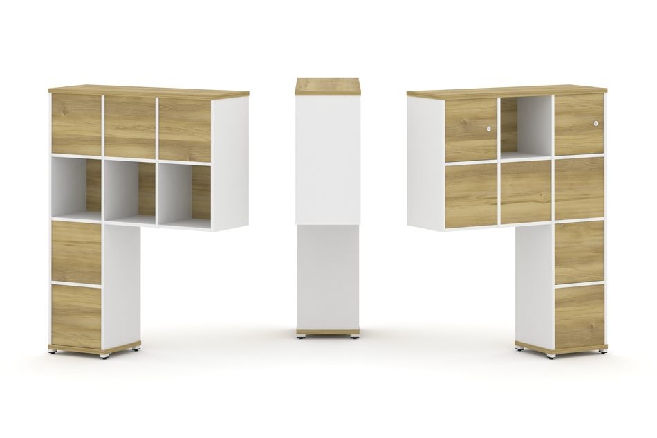 Надставка на стол высокая двухсторонняя + задняя стенка (8 шт.) + блок с 1-м ящиком (2 шт.) + распашной фасад (2 шт.) CONCEPT CN.DNV-007 Дуб Винченцо Белый бриллиант Белый металл