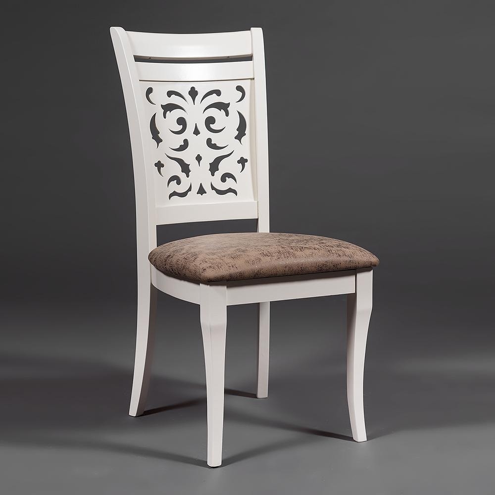 Стул Siena (SA-SC) дерево гевея, 46х59х98см, ivory white (слоновая кость 2-5), ткань античный коричневый 004-3