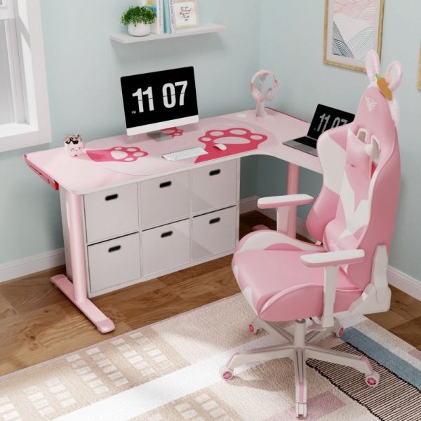 Стол письменный (для компьютера) угловой EUREKA ERK-L60R-PK-V2 (правый), розовый