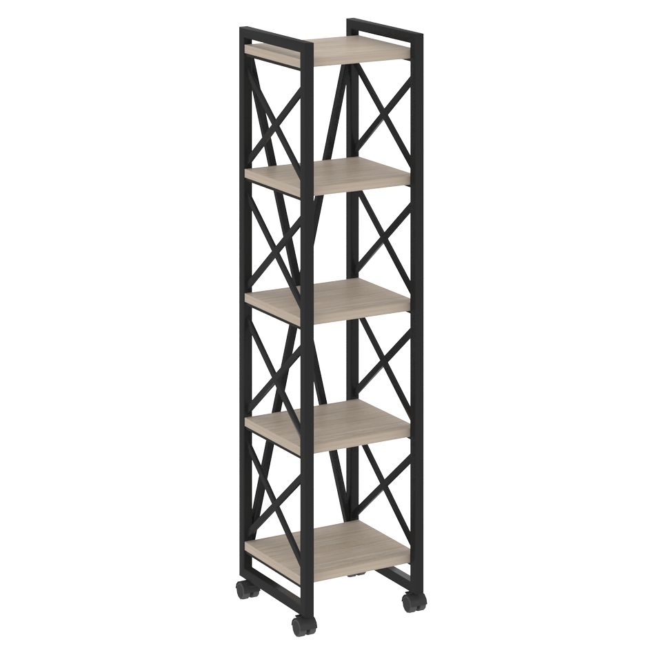 Стеллаж на колесных опорах - 5 полок LOFT VR.L-MST.K-5.4 Металл черный Дуб Аттик