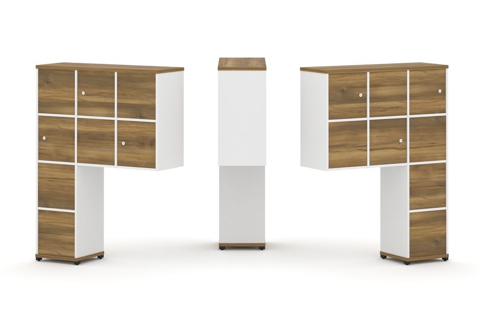 Надставка на стол высокая двухсторонняя + задняя стенка (8 шт.) + блок с 2-мя ящиками (2 шт.) + распашной фасад (6 шт.) CONCEPT CN.DNV-004 Сандал Янтарный Белый бриллиант Черный металл