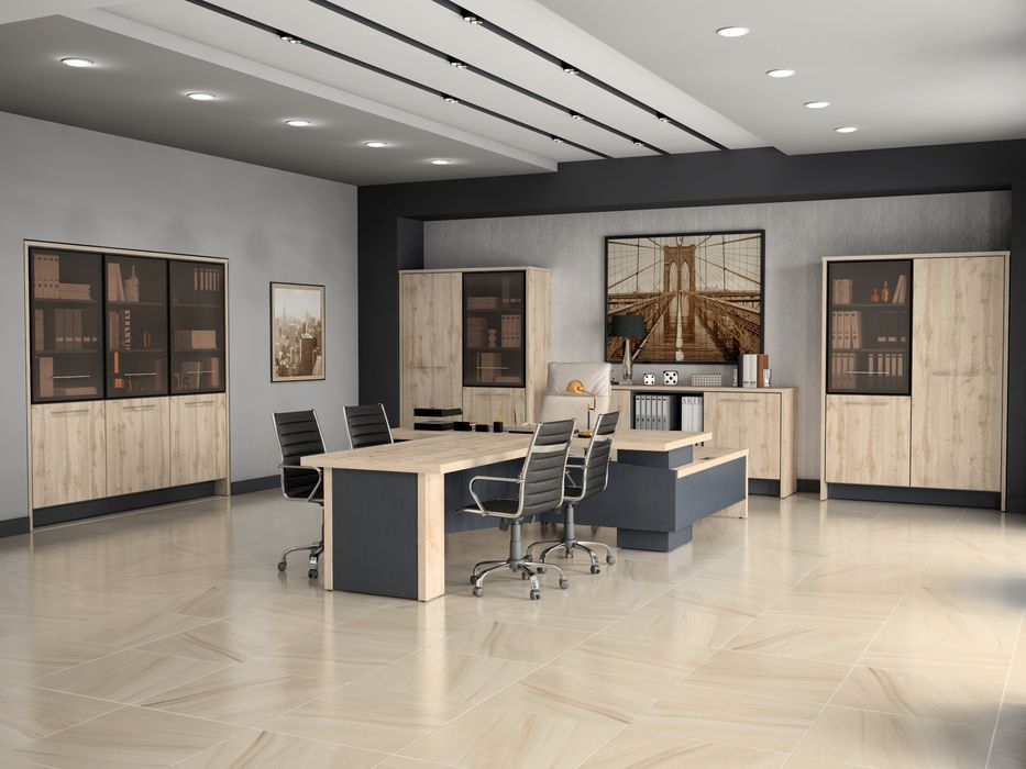 Комплект мебели для кабинета руководителя Торстон 04 Дуб Вотан Антрацит