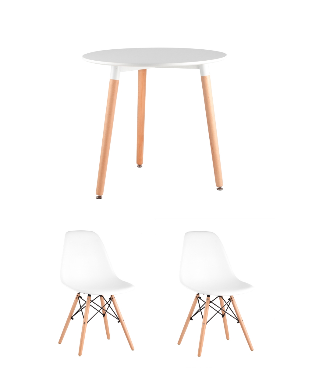 Обеденная группа Eames DST 80, 2 стула Eames DSW Белые