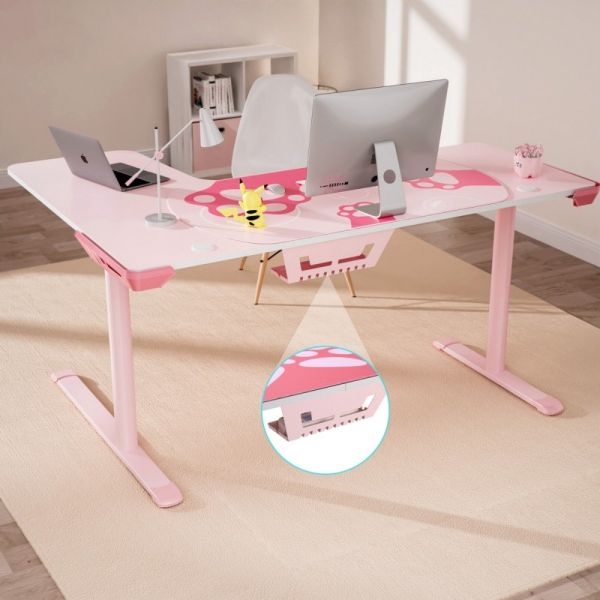 Стол письменный (для компьютера) угловой EUREKA ERK-L60R-PK-V2 (правый), розовый
