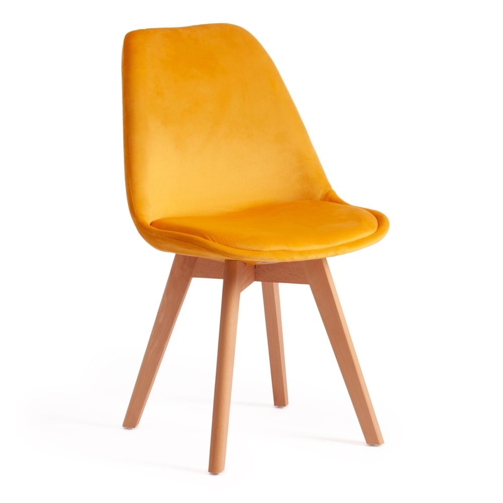Стул TULIP SOFT (mod. 74) / 1 шт. в упаковке вельвет/дерево , 54 х 47 х 83 см , желтый (HLR 41)/натуральный