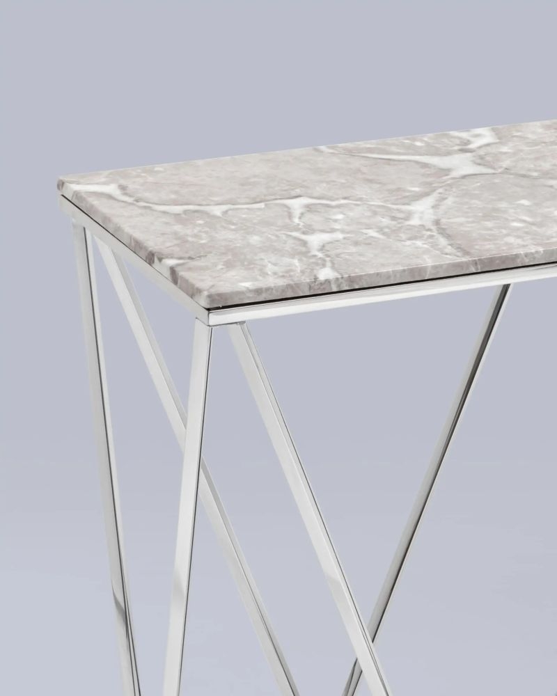 Консоль Авалон 122*41 серый мрамор сталь Серебро