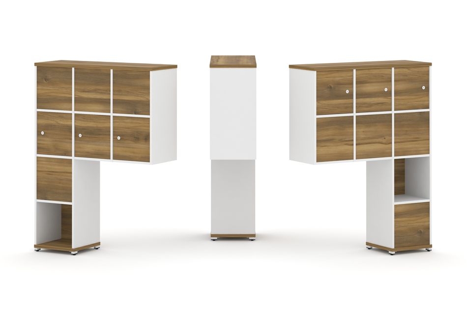 Надставка на стол высокая двухсторонняя + задняя стенка (8 шт.) + распашной фасад (6 шт.) CONCEPT CN.DNV-009 Сандал Янтарный Белый бриллиант Белый металл