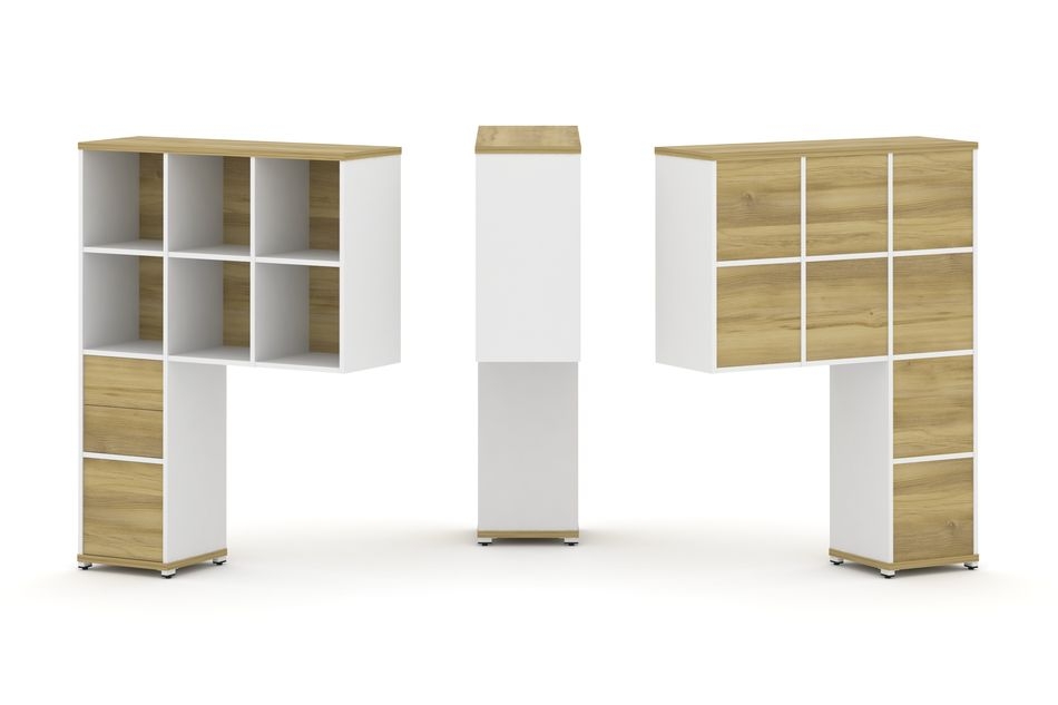 Надставка на стол высокая односторонняя + задняя стенка (8 шт.) + блок с 2-мя ящиками (1 шт.) + блок с 1-м ящиком (1 шт.) CONCEPT CN.ONV-007 Дуб Винченцо Белый бриллиант Белый металл