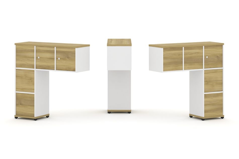 Надставка на стол низкая двухсторонняя + задняя стенка (5 шт.) + блок с 2-мя ящиками (2 шт.) + распашной фасад (3 шт.) CONCEPT CN.DNN-005 Дуб Винченцо Белый бриллиант Черный металл