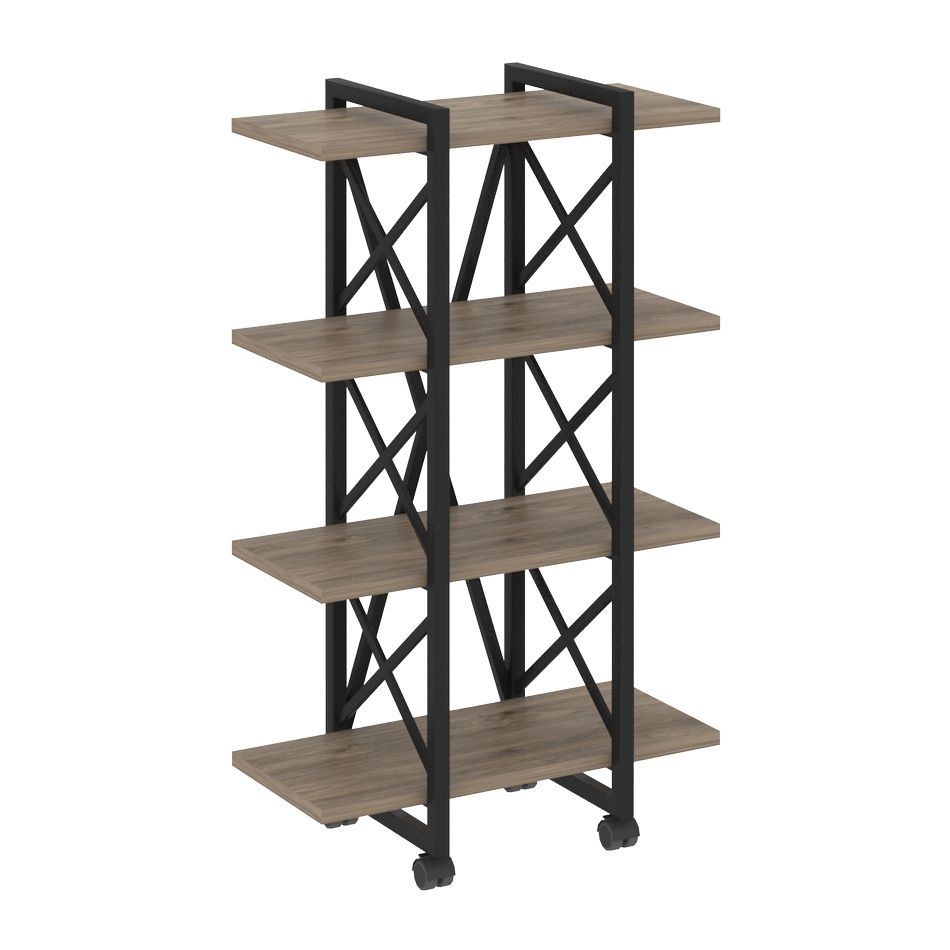 Стеллаж на колесных опорах - 4 полки LOFT  VR.L-MST.K-4.4V Металл черный Тиквуд темный