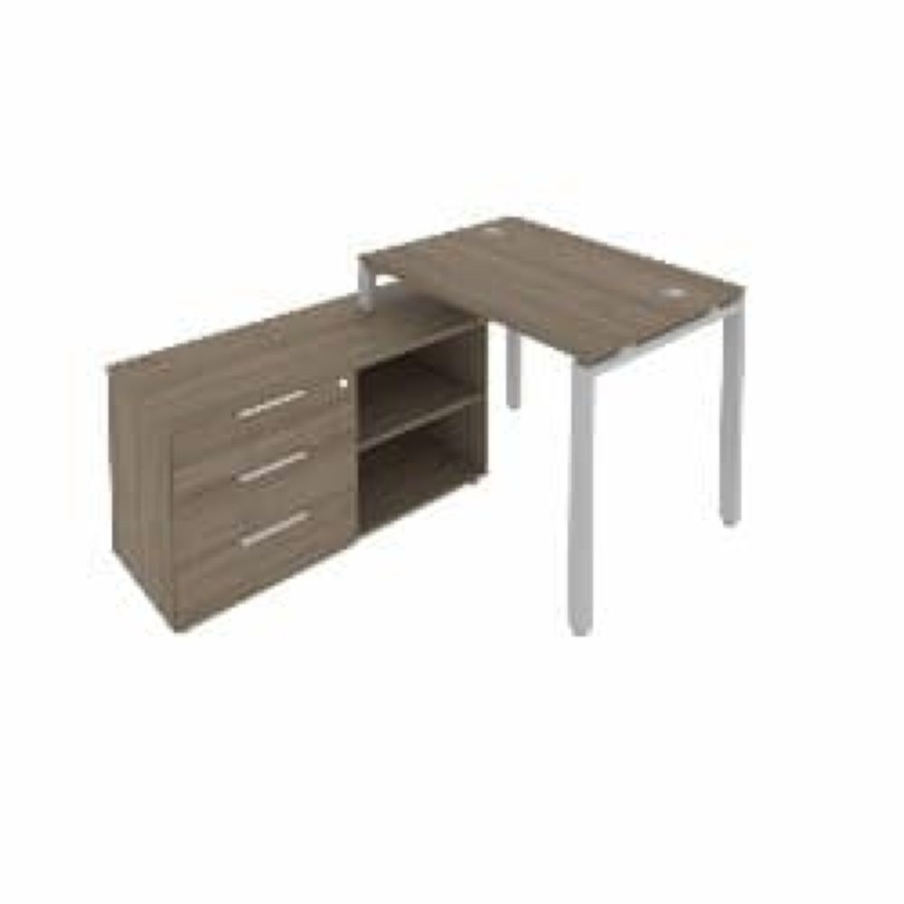 Рабочая станция на П-образном м/к с опорной тумбой левая Metal System Б.РС-СТС-2.1 Л Вяз/Серый