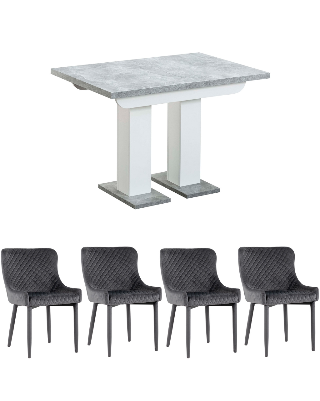 Обеденная группа стол Clyde бетон-белый, стулья Ститч Серые