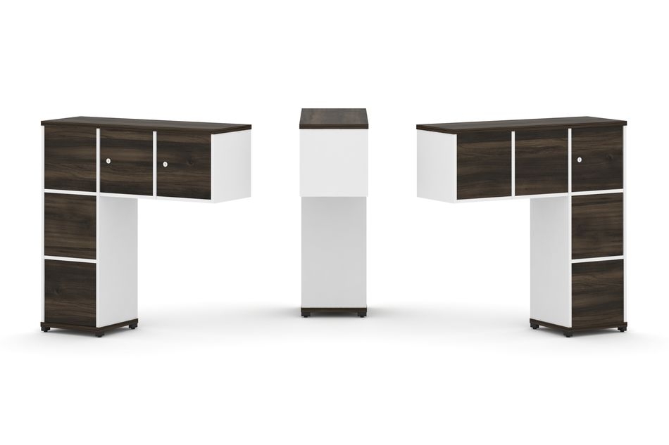 Надставка на стол низкая двухсторонняя + задняя стенка (5 шт.) + блок с 1-м ящиком (2 шт.) + распашной фасад (3 шт.) CONCEPT CN.DNN-006 Дуб Мали Белый бриллиант Черный металл