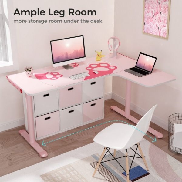 Стол письменный (для компьютера) угловой EUREKA ERK-L60R-PK-V2 (правый), розовый