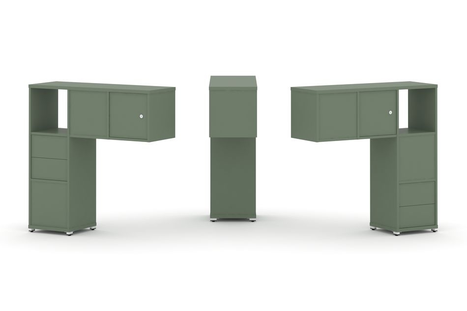 Надставка на стол низкая двухсторонняя + задняя стенка (4 шт.) + блок с 2-мя ящиками (2 шт.) + распашной фасад (2 шт.) CONCEPT CN.DNN-004 Кобо Белый металл