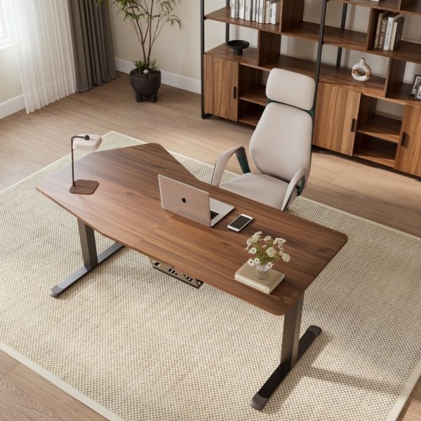 Стол компьютерный с электроприводом Eureka ERK-EDI-HTG-SW (Heptagon), орех