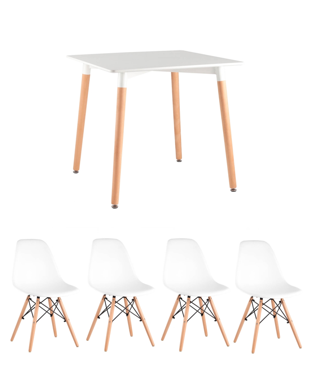 Обеденная группа стол Oslo Square 80x80 см, 4 стула Eames DSW Белый