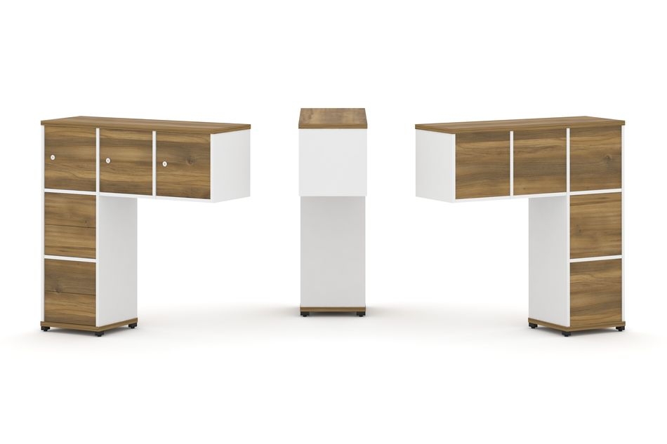 Надставка на стол низкая односторонняя + задняя стенка (5шт.) + блок с 2-мя ящиками (2шт.) + распашной фасад (3 шт.) CONCEPT CN.ONN-005 Сандал Янтарный Белый бриллиант Черный металл