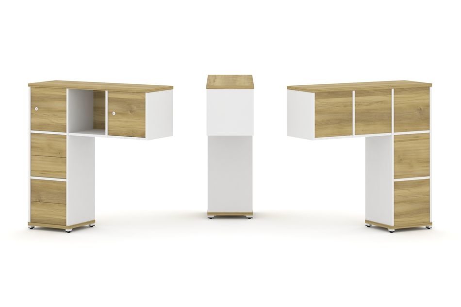 Надставка на стол низкая односторонняя + задняя стенка (5шт.) + блок с 2-мя ящиками (2шт.) + распашной фасад (2 шт.) CONCEPT CN.ONN-004 Дуб Винченцо Белый бриллиант Белый металл