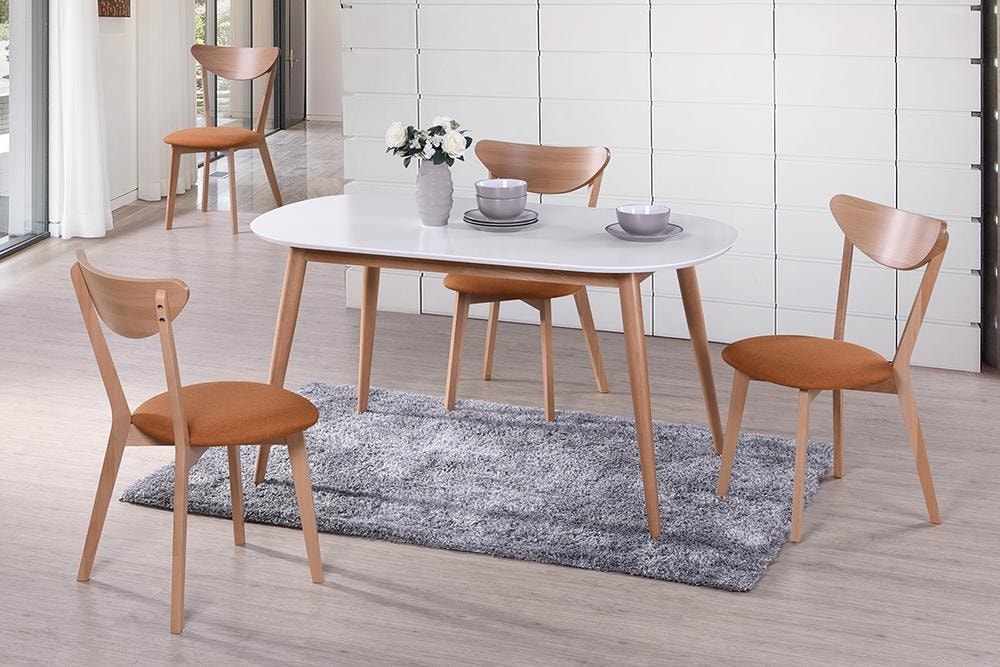 Стол обеденный MAX (Макс) основание бук, столешница мдф, 140 х 80 х 75см, Белый+Натуральный ( Бук)