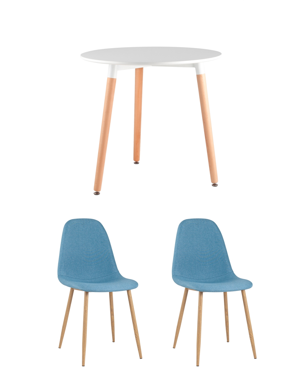 Обеденная группа стол Eames DST 80 см, 2 стула Валенсия рогожка Голубой