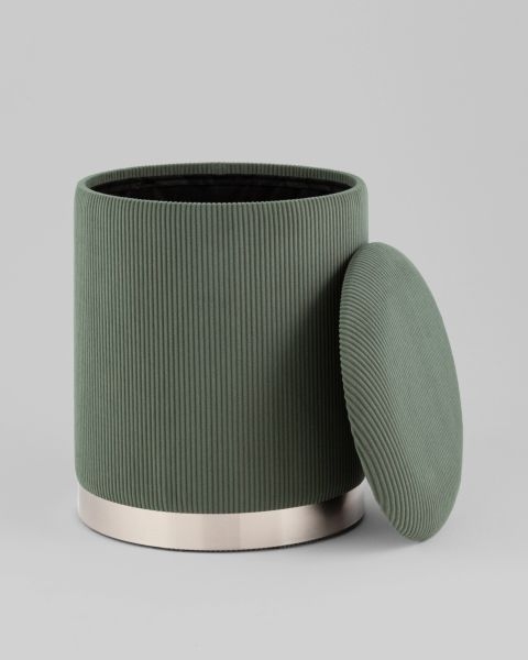 Пуф Эмили с ящиком серебро вельвет зеленый